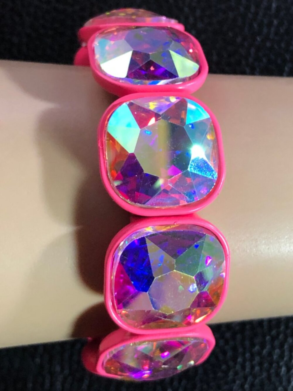 Neon Pink AB Crystal Rhinestone Enamel Stretch Bracelet Barbiecore 8201